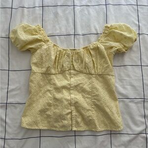 Hollister Light Yellow Eyelet Puff Sleeve Blouse
